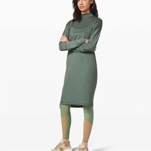 LULULEMON Lab Vindur Wool Blend Mock Neck Dress Palm Deco Green L Large